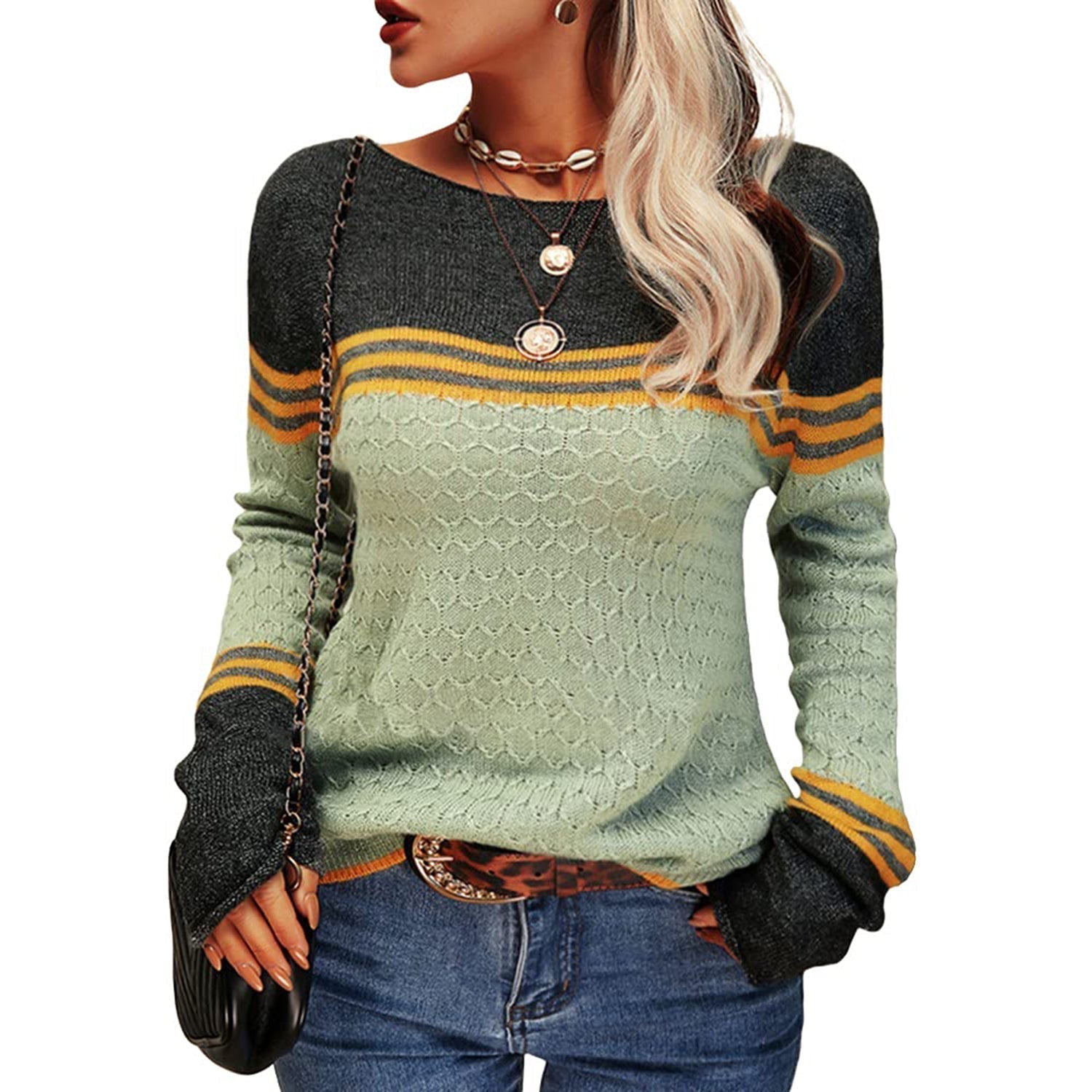 Pull rayé à manches longues pour femme - Image 10