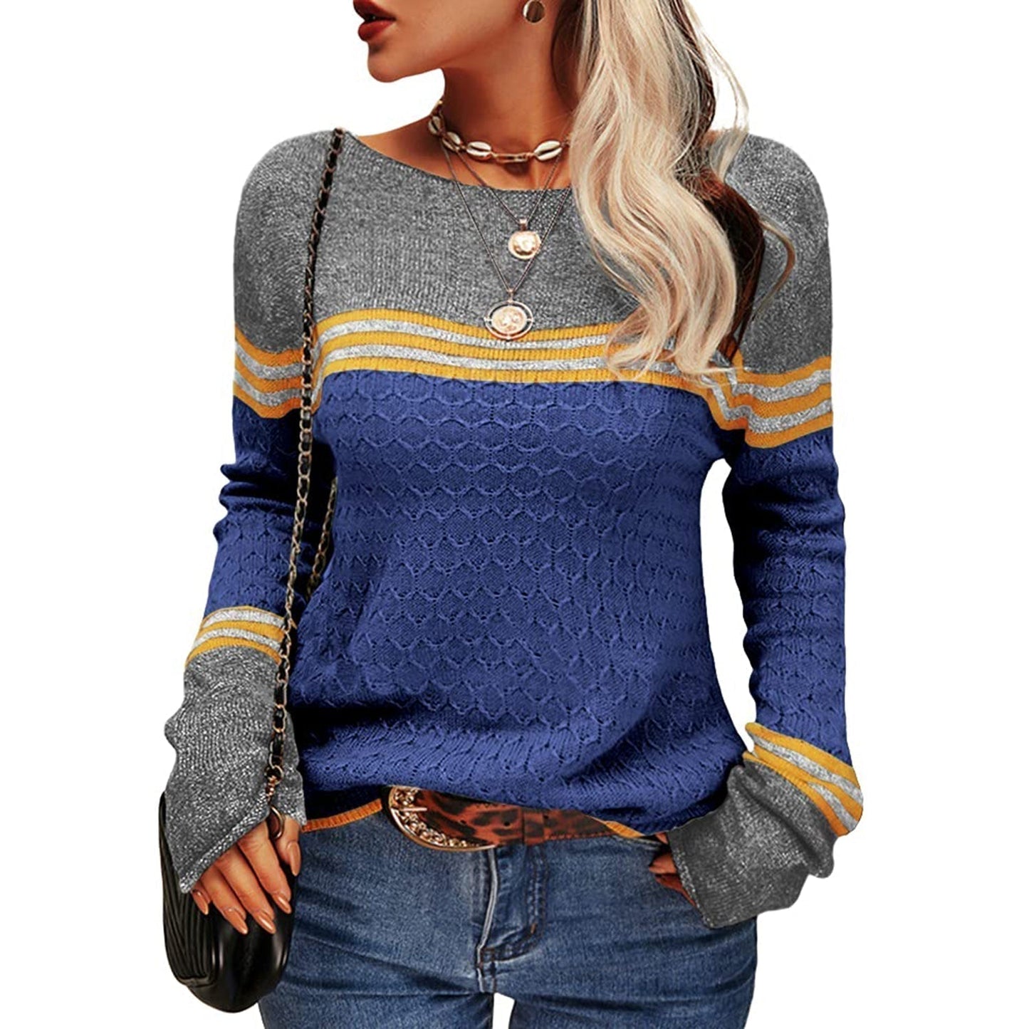 Pull rayé à manches longues pour femme - Image 11