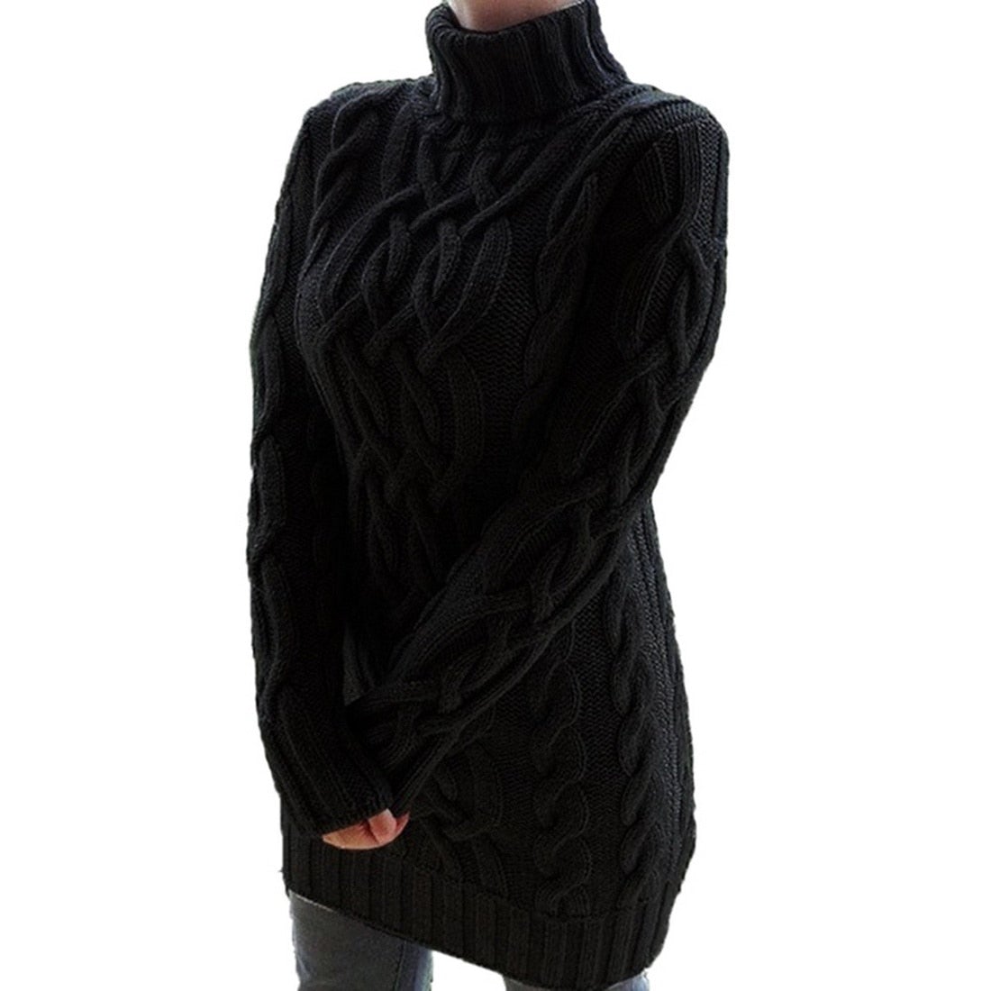 Robe Pull Femme Col Roulé Tricot Côtelé - Image 4