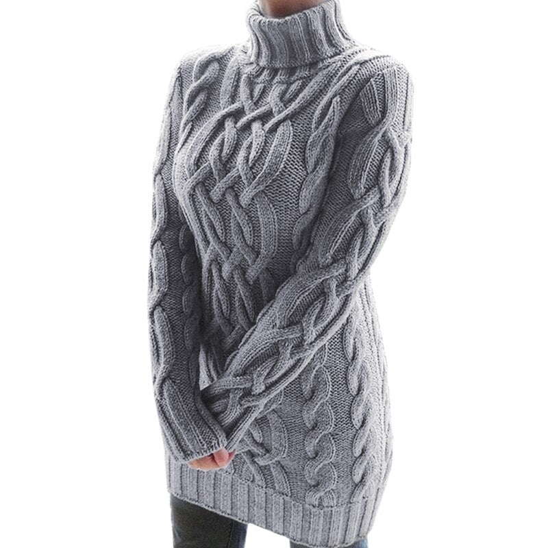 Robe Pull Femme Col Roulé Tricot Côtelé - Image 5