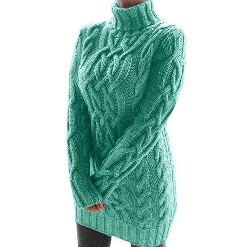 Robe Pull Femme Col Roulé Tricot Côtelé - Image 1