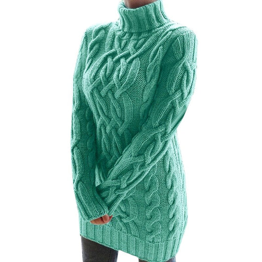Robe Pull Femme Col Roulé Tricot Côtelé - Image 1