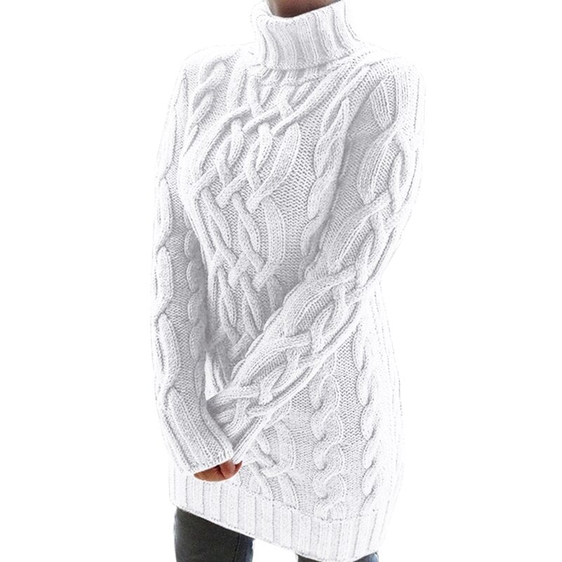 Robe Pull Femme Col Roulé Tricot Côtelé - Image 3