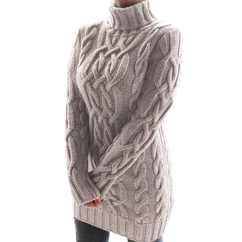 Robe Pull Femme Col Roulé Tricot Côtelé - Image 6