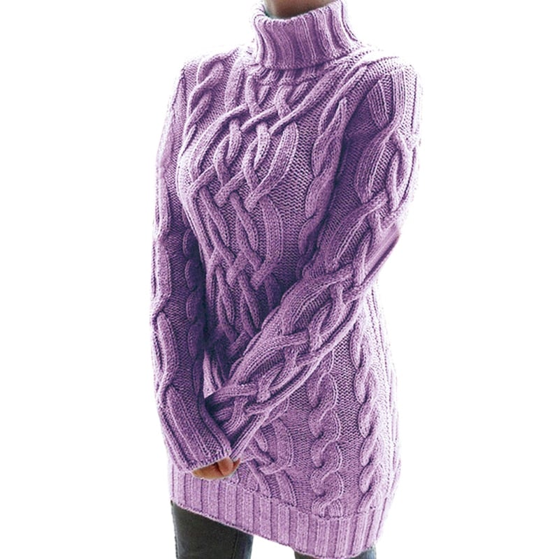 Robe Pull Femme Col Roulé Tricot Côtelé - Image 2