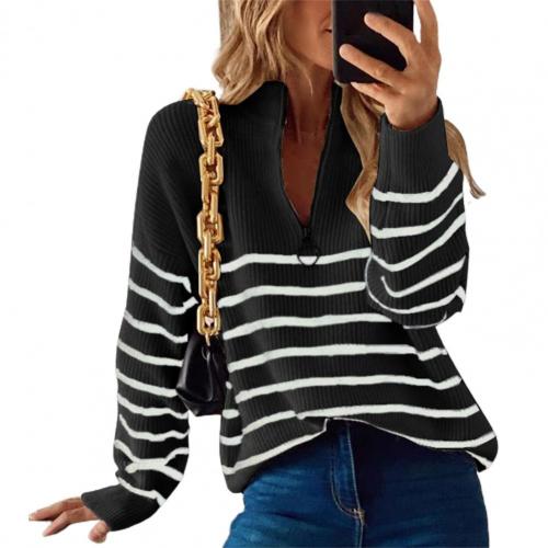 Pull rayé à col zippé 1/4 pour femme - Image 4
