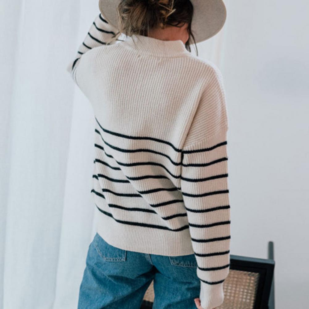 Pull rayé à col zippé 1/4 pour femme - Image 3