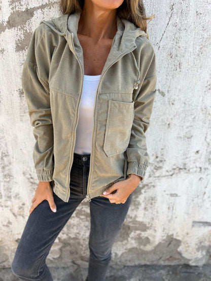 Veste Femme Zippée à Capuche en Velours Côtelé - Image 2