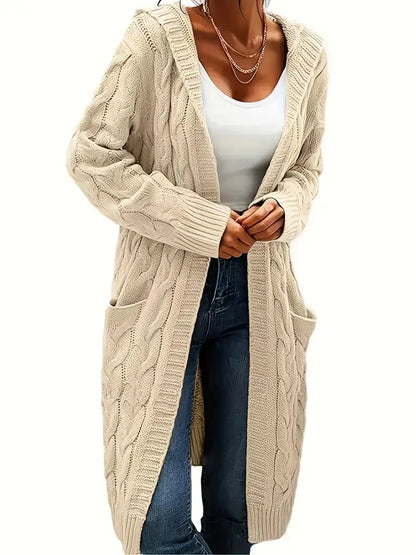 Cardigan Long Tricot Câblé à Capuche pour Femme - Image 3
