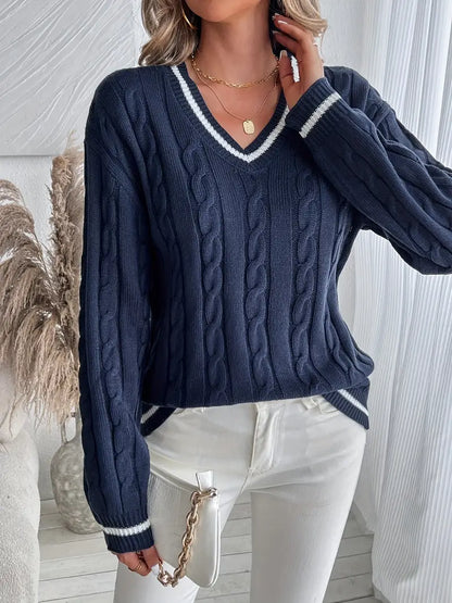 Pull Femme Col V Tricot Câble - Image 4