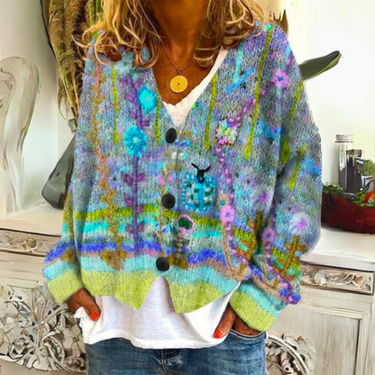 Cardigan Boutonné à Fleurs pour Femme - Image 2
