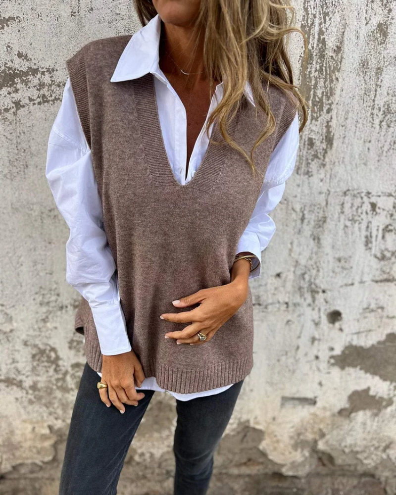 Gilet Pull Sans Manches Col V Femme - Image 2