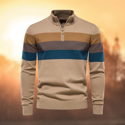 Pull rayé à quart de fermeture éclair pour homme - Image 1
