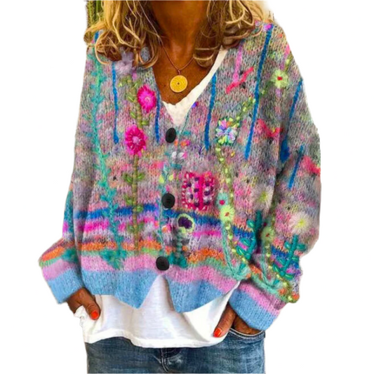 Cardigan Boutonné à Fleurs pour Femme - Image 1