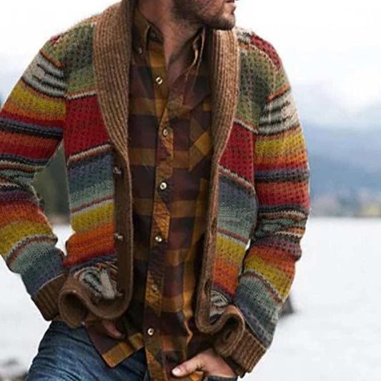 Veste Homme Col Châle Rayée - Image 1