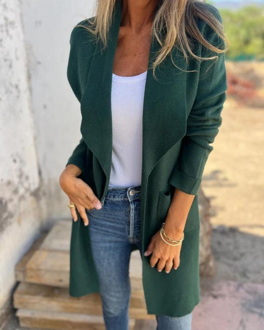 Manteau Long Femme Col Drapé - Image 1