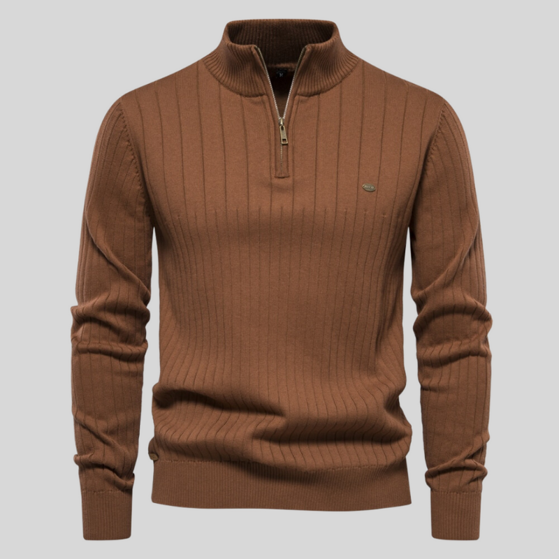 Pull à Col Zippé Homme en Maille Côtelée - Image 1