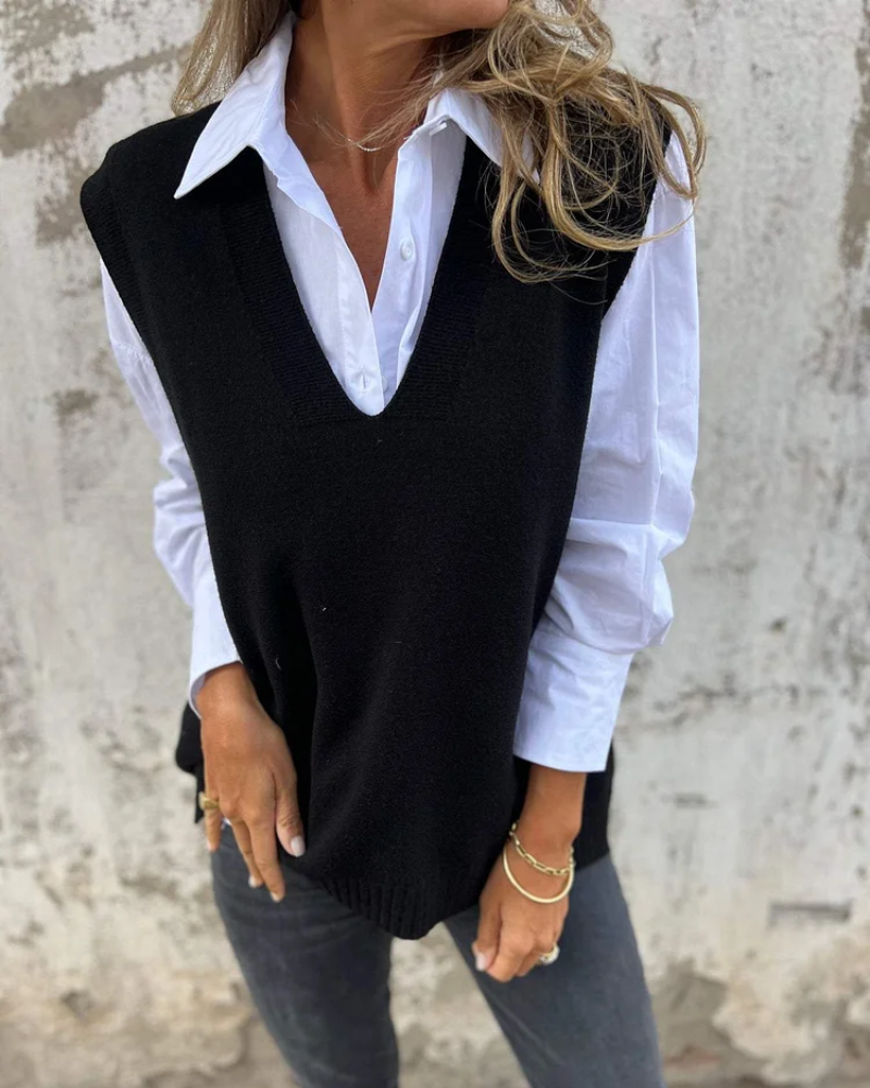 Gilet Pull Sans Manches Col V Femme - Image 4