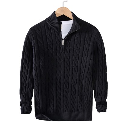 Pull en maille torsadée pour homme avec fermeture éclair au quart - Image 3