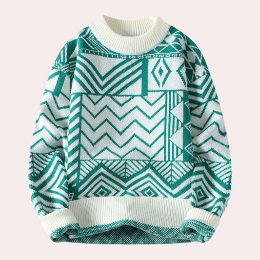 Pull Homme Col Rond Motif Géométrique - Image 1