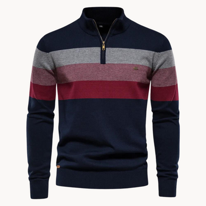 Pull rayé à quart de fermeture éclair pour homme - Image 1