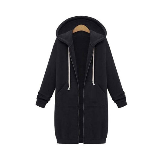 Veste Longue Zippée à Capuche pour Femme - Image 1