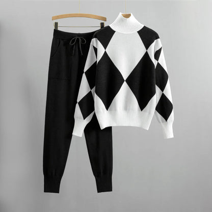 Ensemble pantalon et pull à losanges pour femme - Image 4