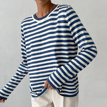 Pull rayé à col rond pour femme - Image 1