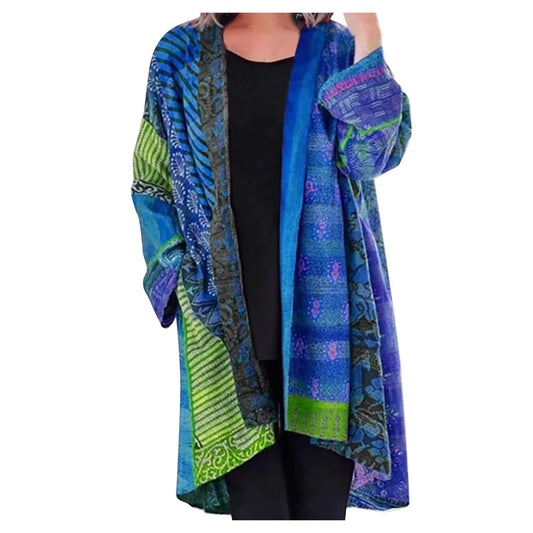 Manteau patchwork ouvert sur le devant pour femme - Image 1