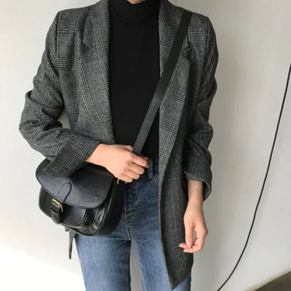 Veste Blazer à Carreaux Oversize Femme - Image 1