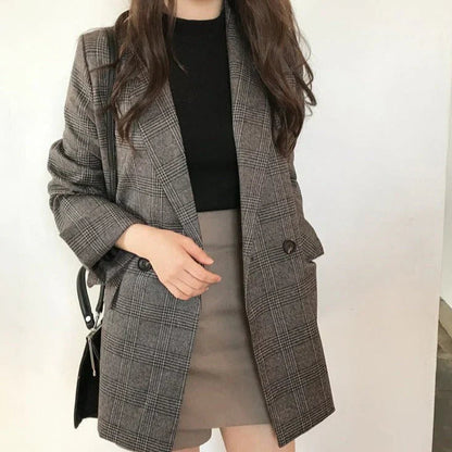 Veste Blazer à Carreaux Oversize Femme - Image 2