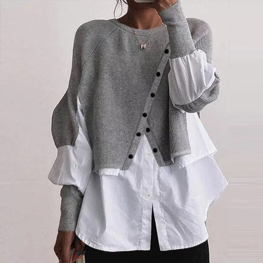 Pull Femme Superposé Boutonné - Image 1