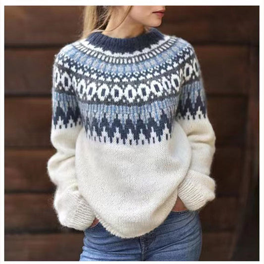 Pull Femme Col Rond Motif Fair Isle - Image 1