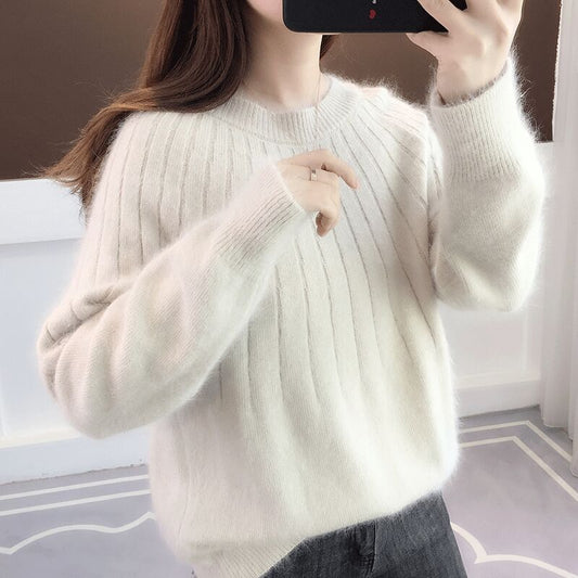 Pull en maille côtelée coupe décontractée pour femme - Image 1