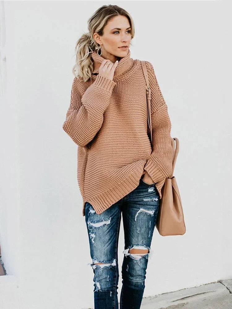 Pull Femme Oversize Col Roulé en Tricot - Image 10