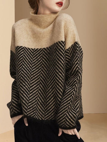Pull Femme Col Montant Color Block - Image 3