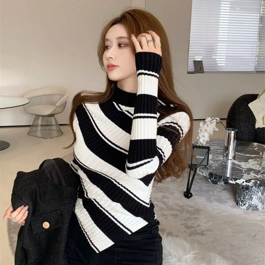 Pull ajusté rayé pour femme - Image 1
